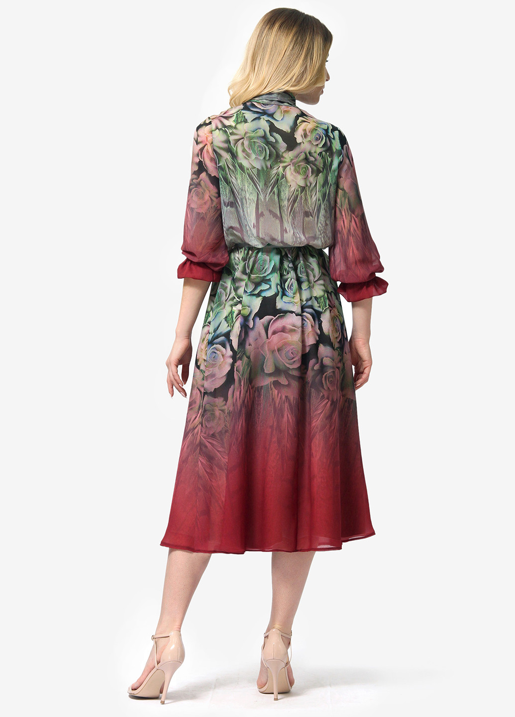 Оливкова кежуал сукня, сукня кльош Lila Kass з абстрактним візерунком