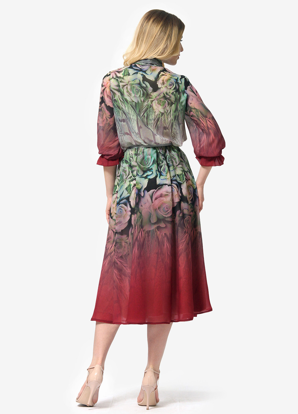 Оливкова кежуал сукня, сукня кльош Lila Kass з абстрактним візерунком