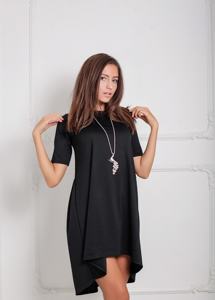 Черное кэжуал асимметричное свободное платье из мягкого французского трикотажа lovato Podium однотонное