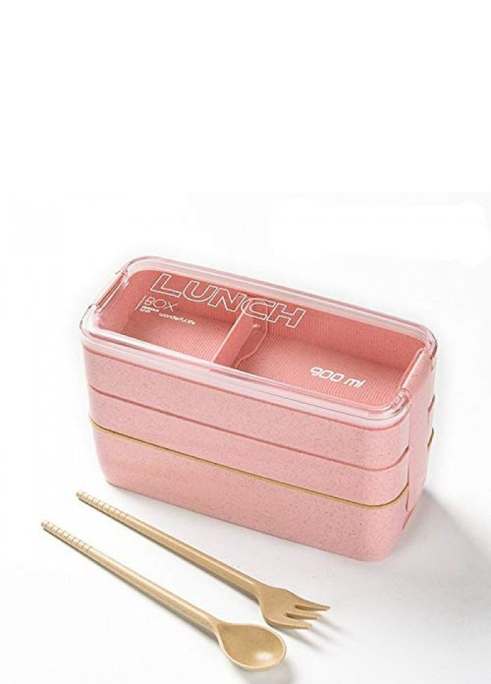 Еко ланч-бокс Lunch Box 900 ml, з ложкою та виделкою, рожевий No Brand (252825150)