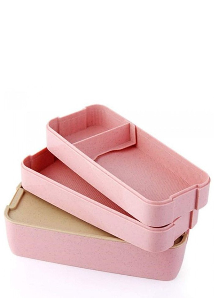Еко ланч-бокс Lunch Box 900 ml, з ложкою та виделкою, рожевий No Brand (252825150)
