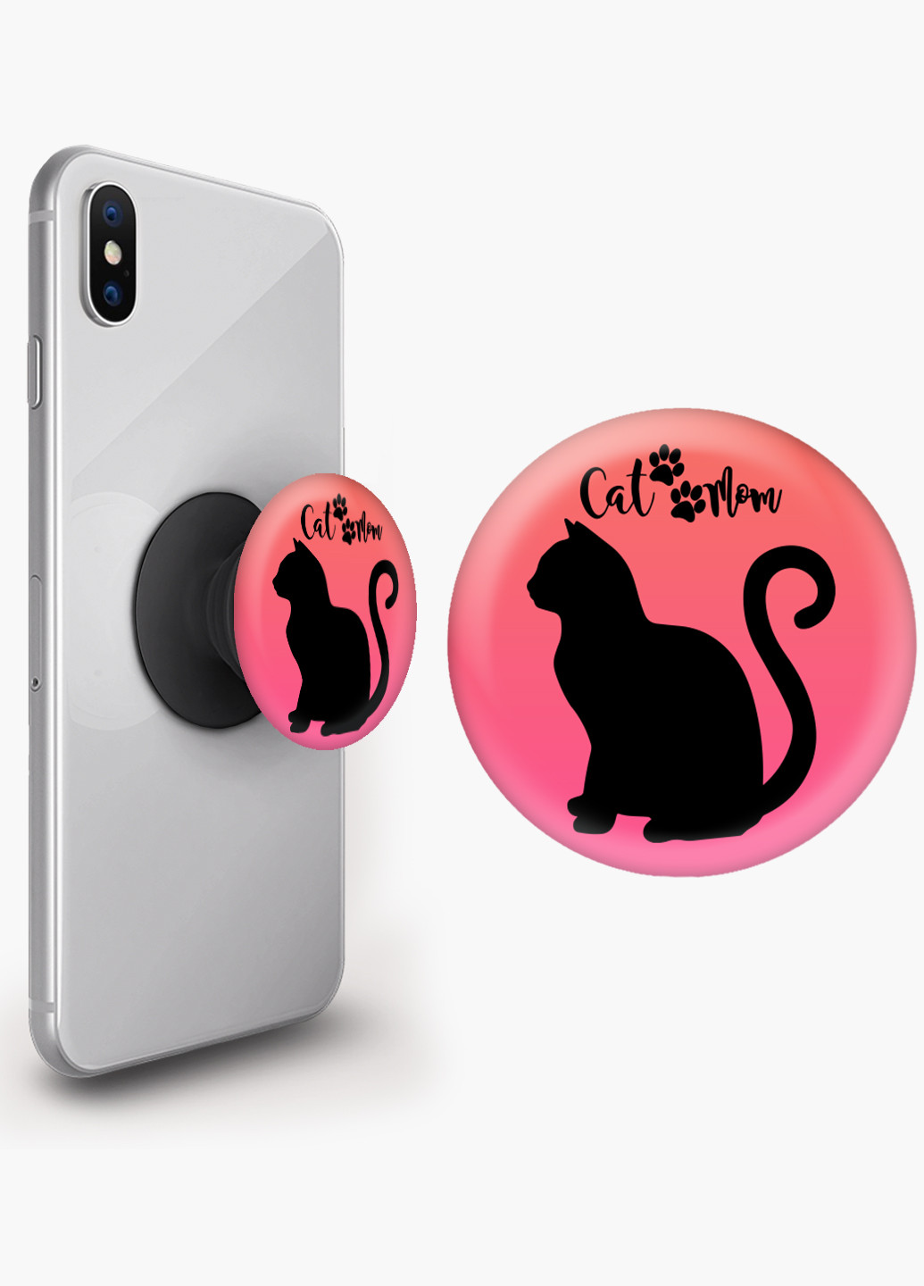 Попсокет (Popsockets) держатель для смартфона Cat Mom (8754-2840) Черный MobiPrint (221548583)