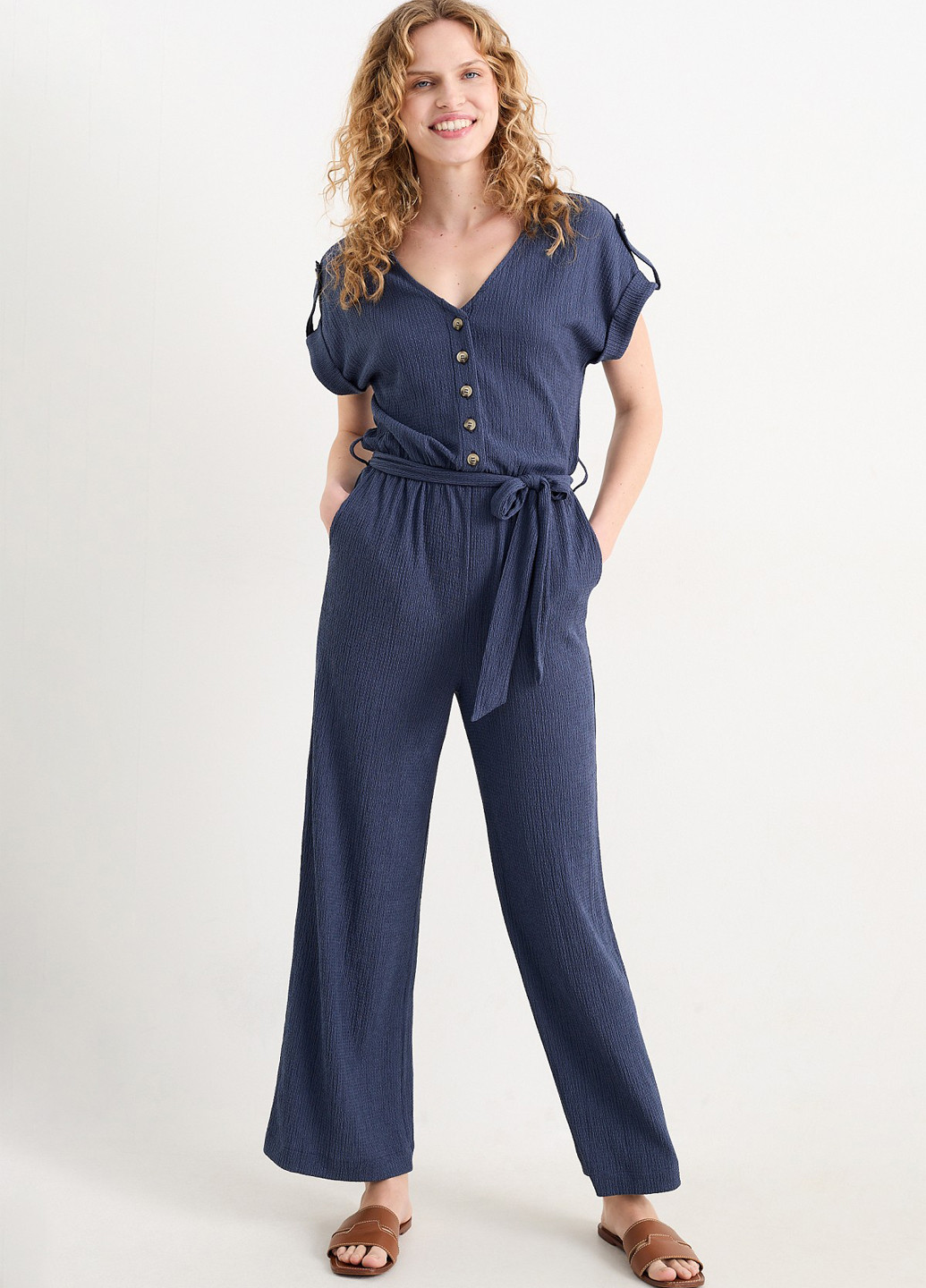 Комбинезон C&A комбинезон-брюки однотонный тёмно-синий кэжуал полиэстер