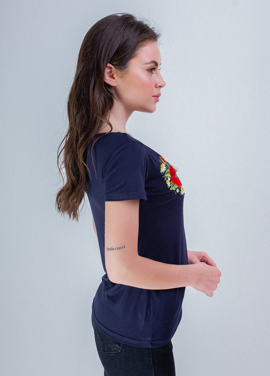 Женская вышитая футболка Маковый цвет синяя Melanika (250206211)