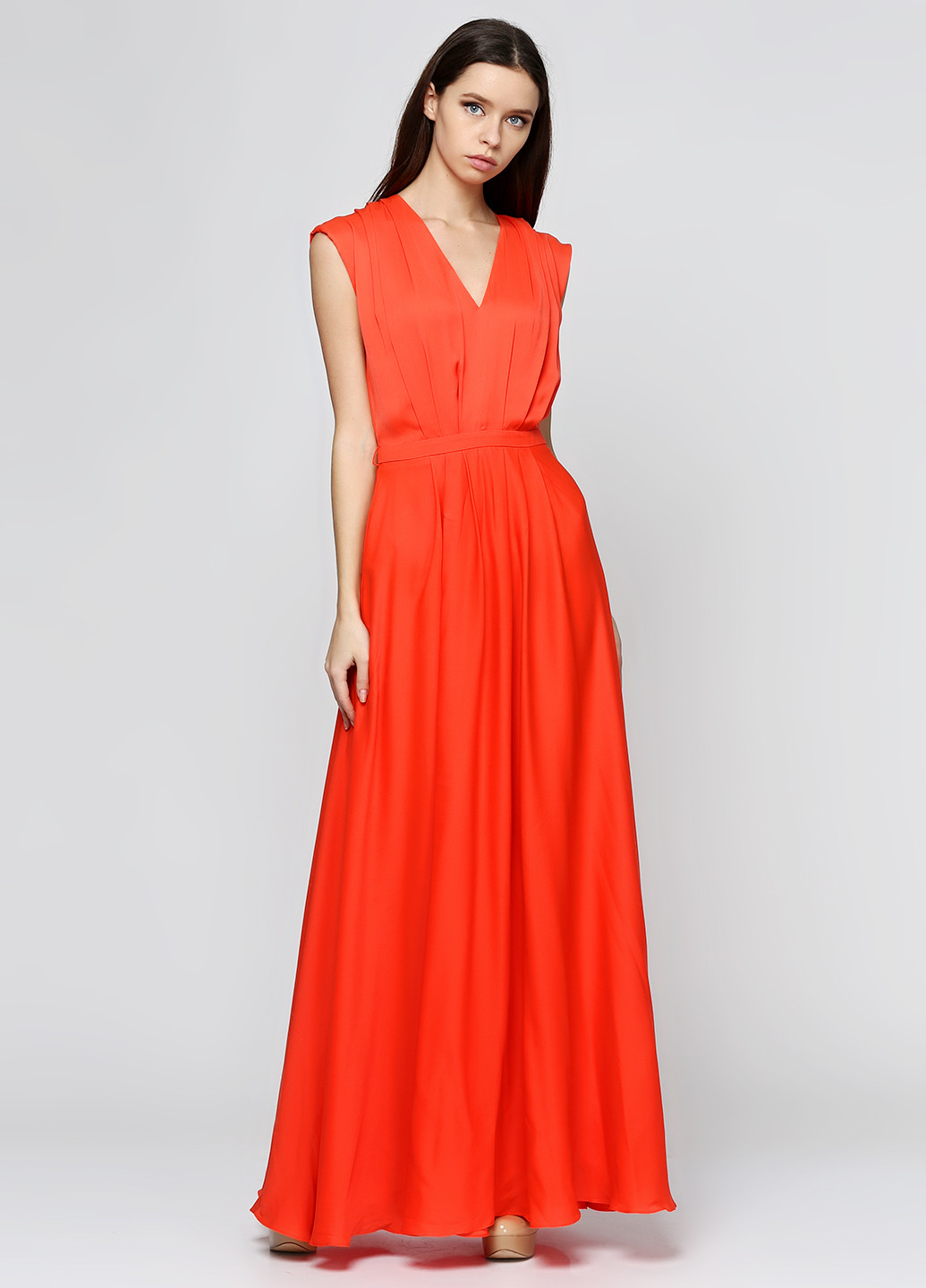 Оранжево-красное коктейльное платье Pinko однотонное