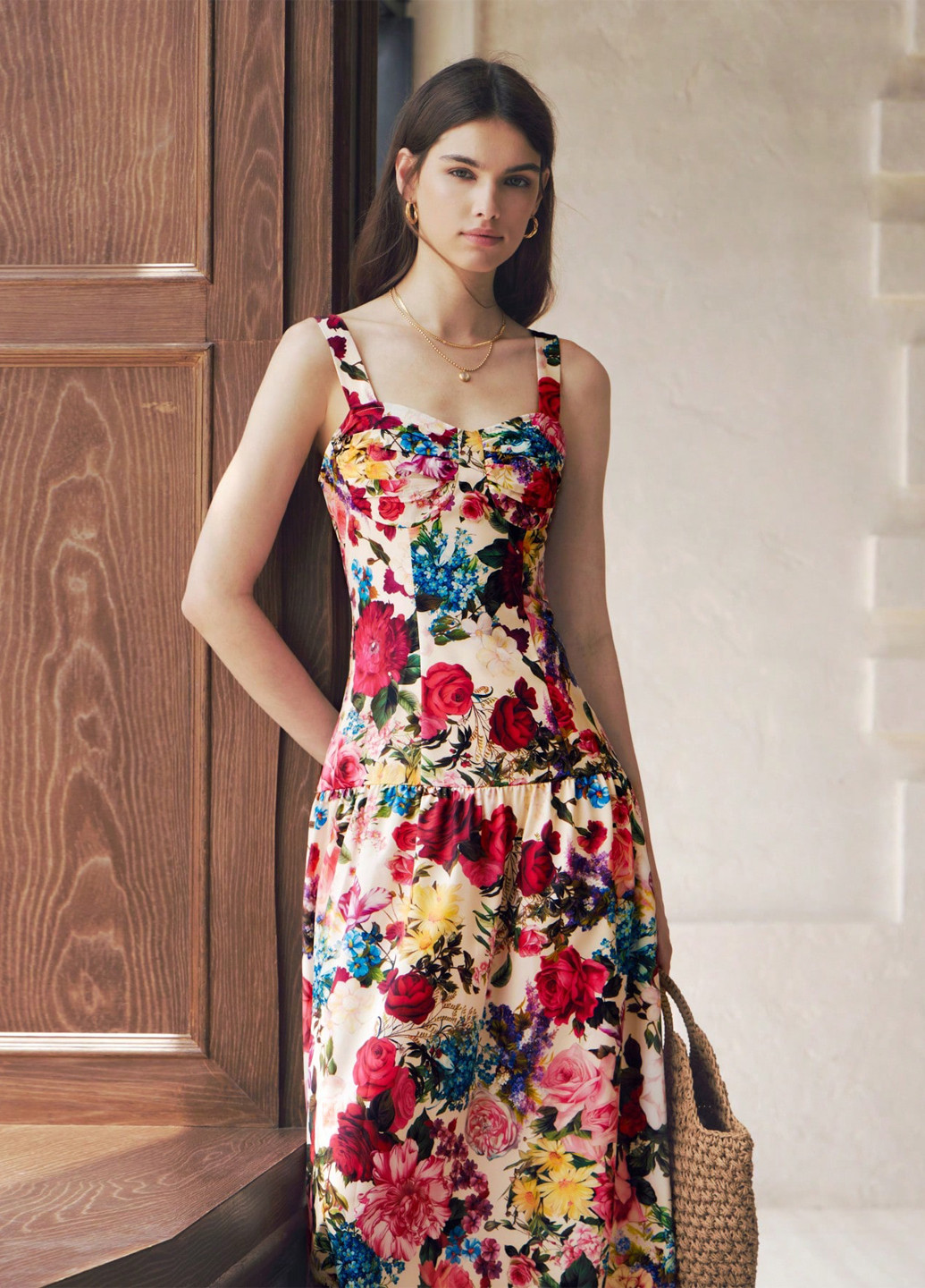 Комбинированное кэжуал платье клеш SHEIN с цветочным принтом