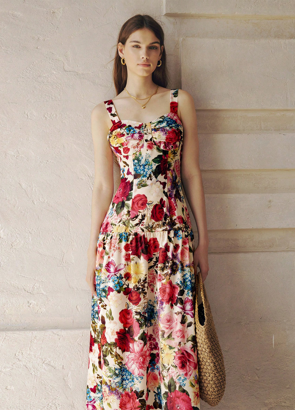 Комбинированное кэжуал платье клеш SHEIN с цветочным принтом