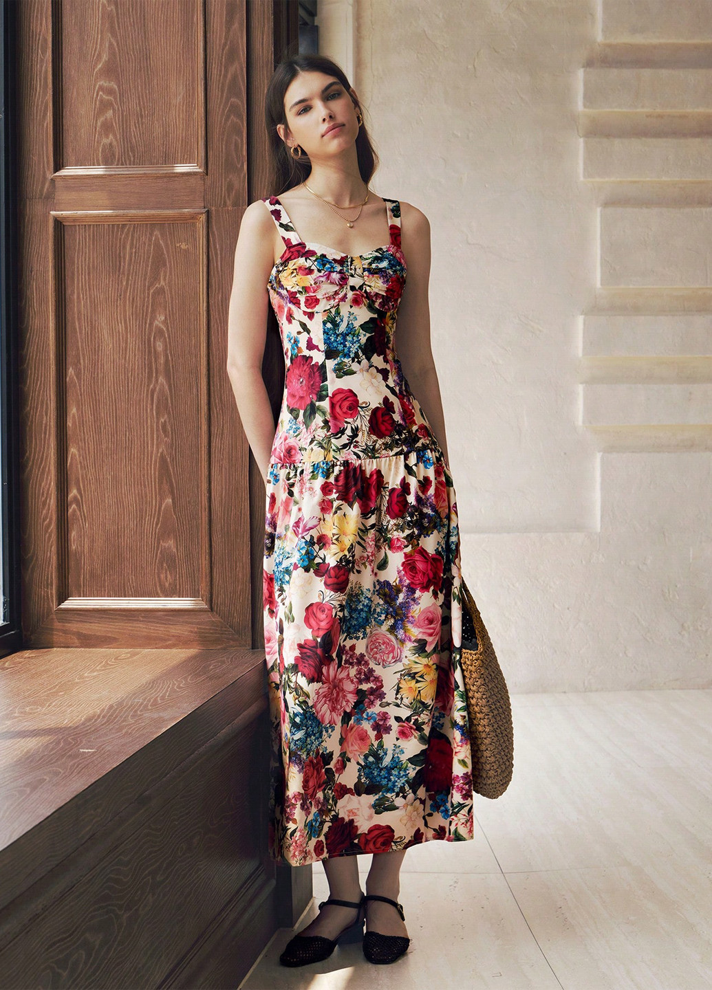 Комбинированное кэжуал платье клеш SHEIN с цветочным принтом
