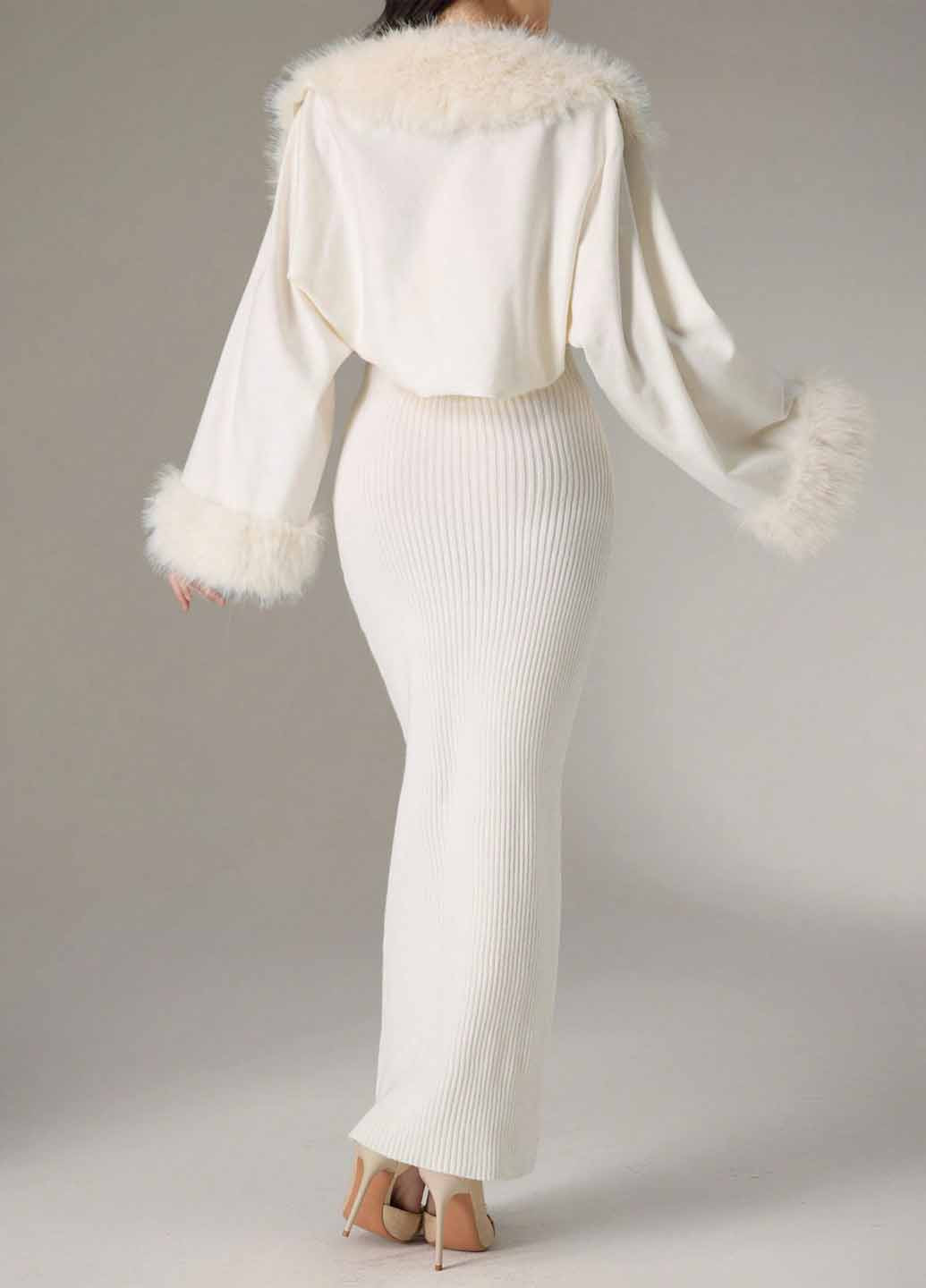 Молочный демисезонный комплект (платье, кардиган) SHEIN