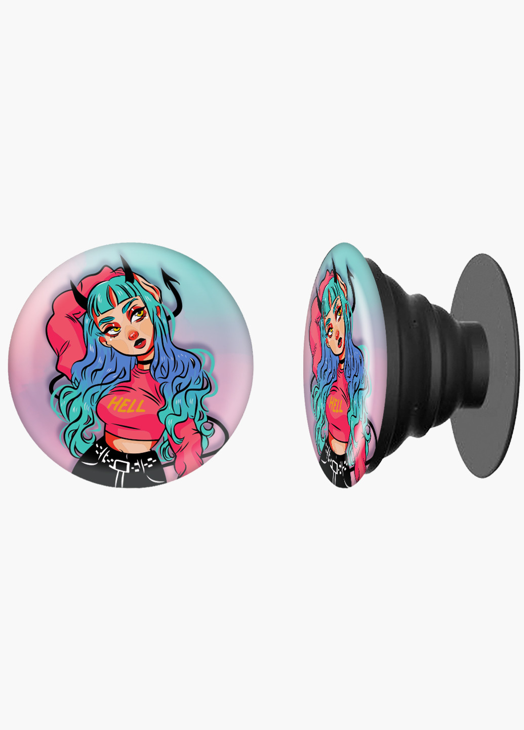 Попсокет (Popsockets) тримач для смартфону Дівчина демон (Cute Girl Illustration Art) (8754-2838) Чорний MobiPrint (221548599)