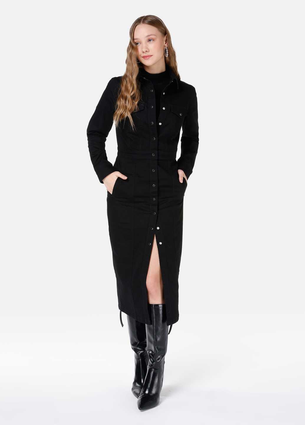 Черное кэжуал платье рубашка Colin's однотонное