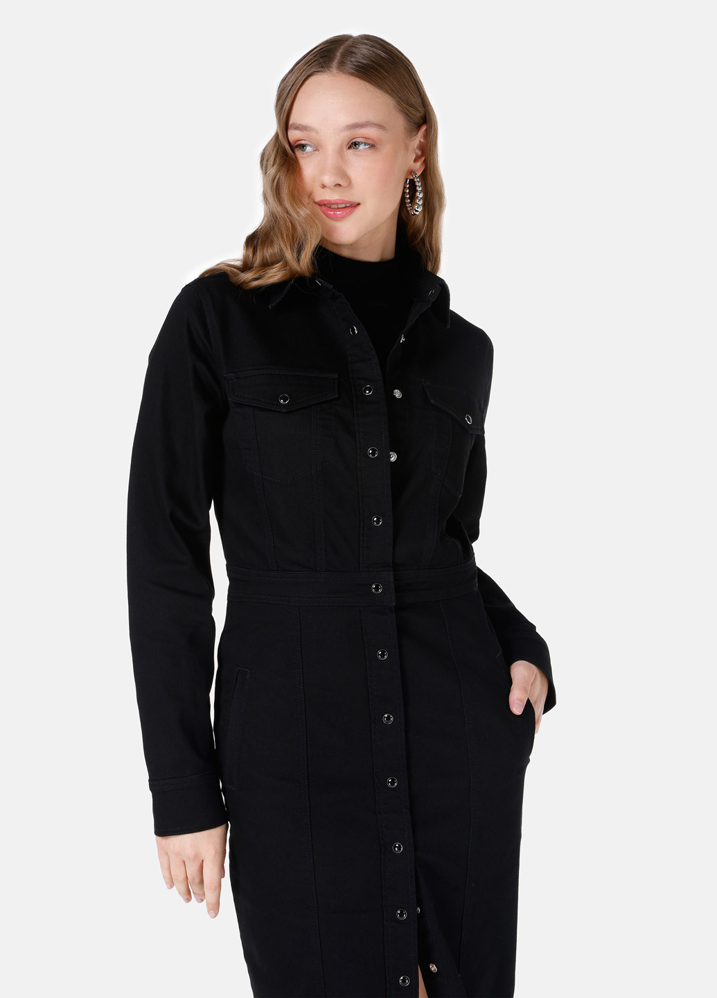 Черное кэжуал платье рубашка Colin's однотонное