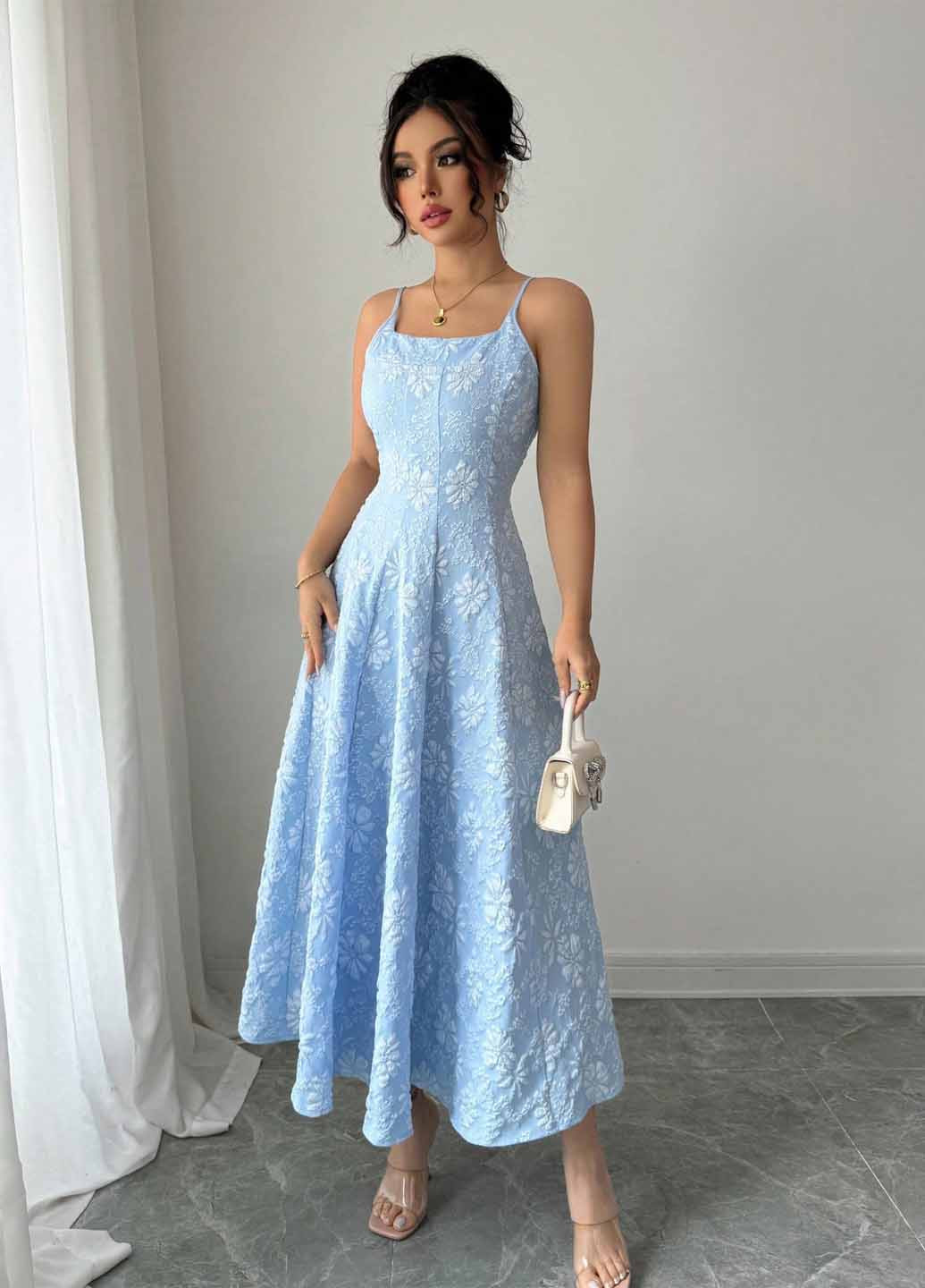 Блакитна кежуал сукня кльош SHEIN з квітковим принтом