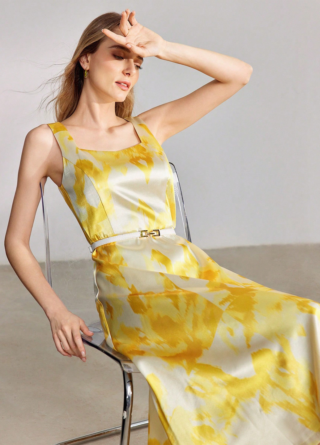 Желтое кэжуал платье SHEIN с рисунком