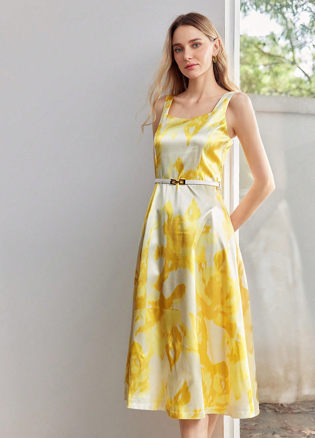 Желтое кэжуал платье SHEIN с рисунком