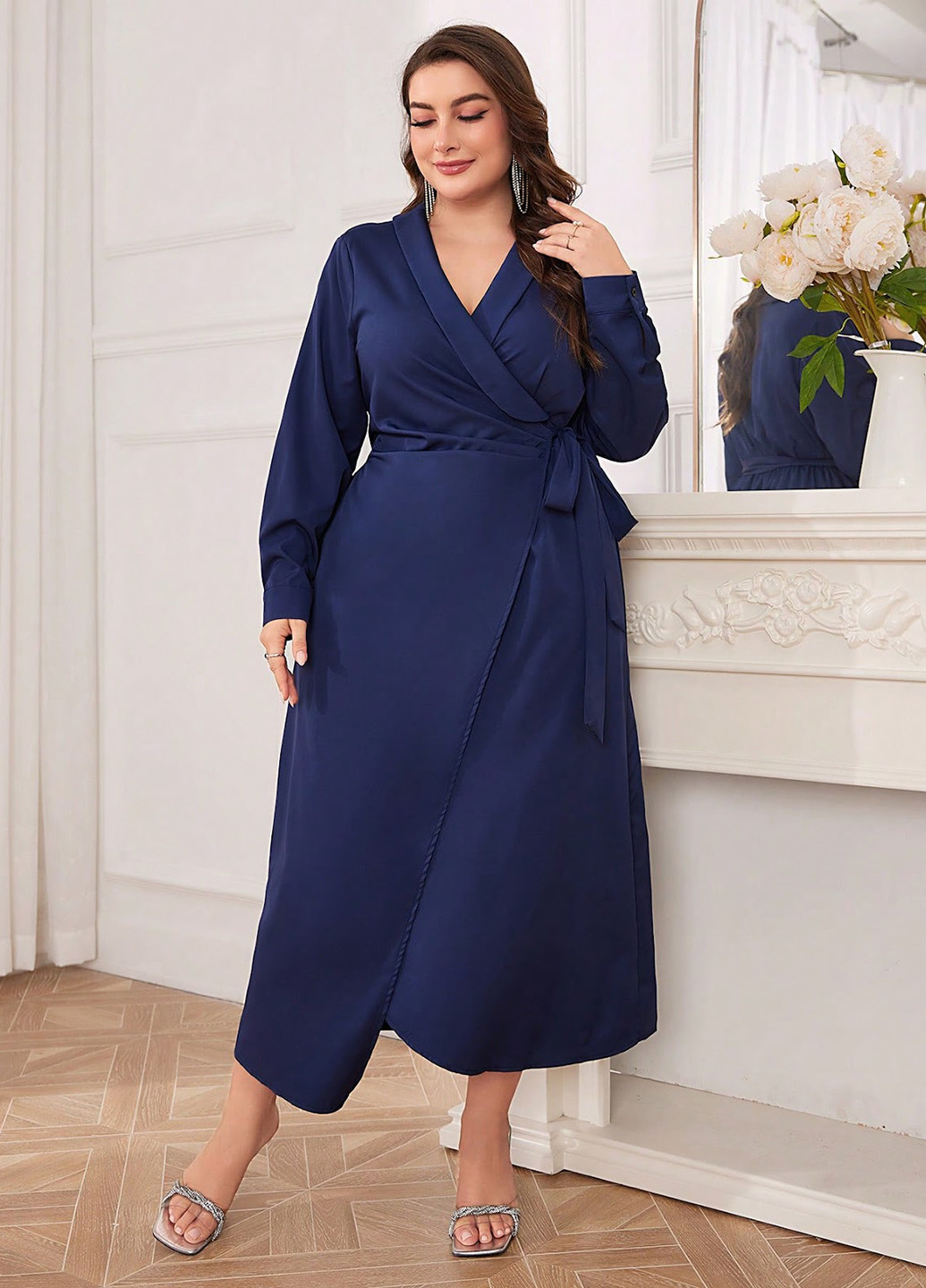 Синя кежуал сукня на запах SHEIN однотонна