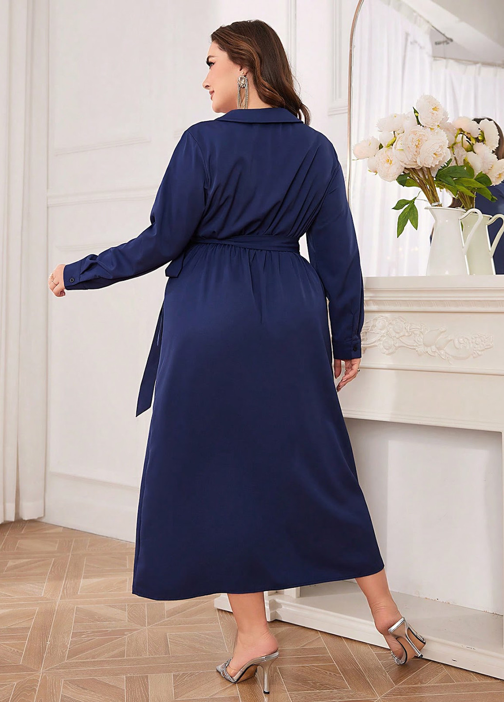 Синя кежуал сукня на запах SHEIN однотонна