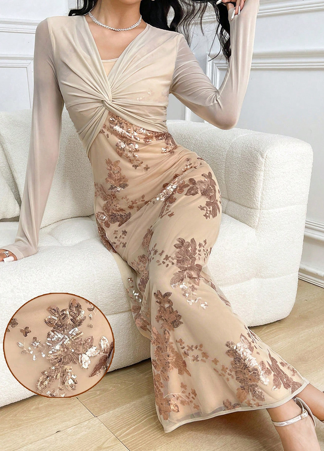 Світло-бежева святковий, вечірня сукня SHEIN однотонна