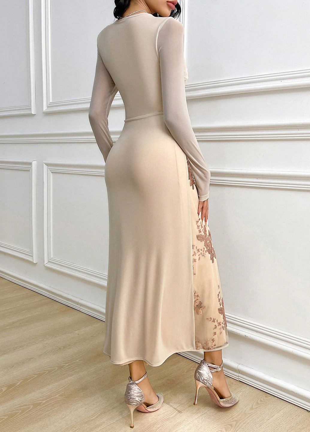 Світло-бежева святковий, вечірня сукня SHEIN однотонна