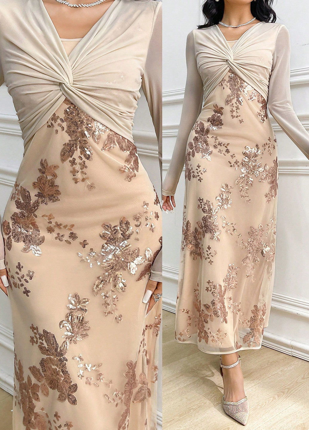 Світло-бежева святковий, вечірня сукня SHEIN однотонна