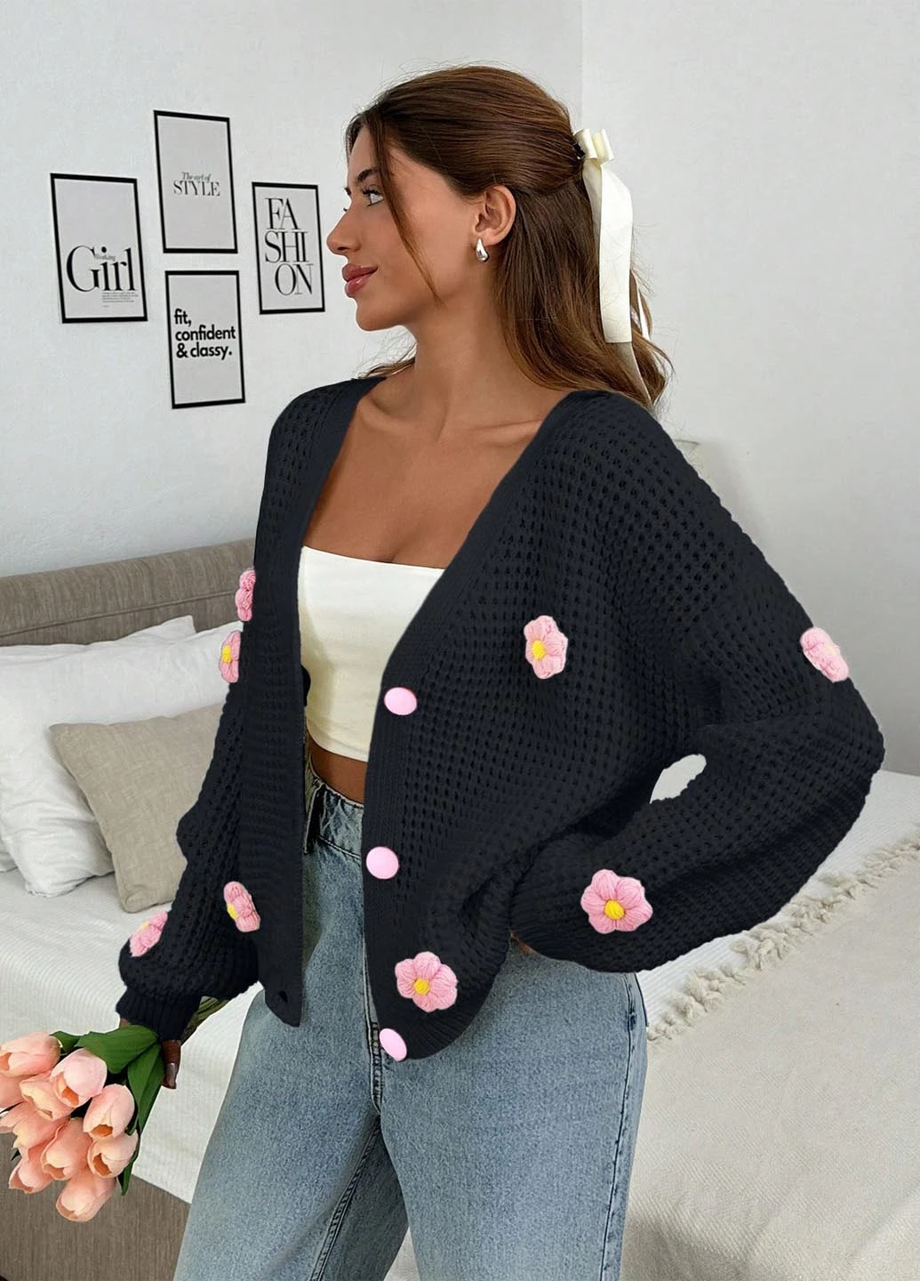 Черный демисезонный кардиган SHEIN