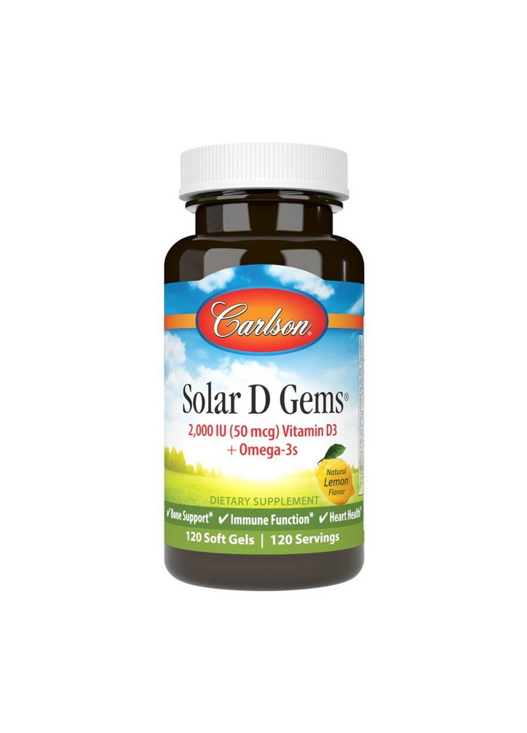 Витамин Д3 Solar D Gems 4000 IU (100 mcg) Vitamin D3 + Omega-3s 120 таблеток Carlson Labs (255409130)