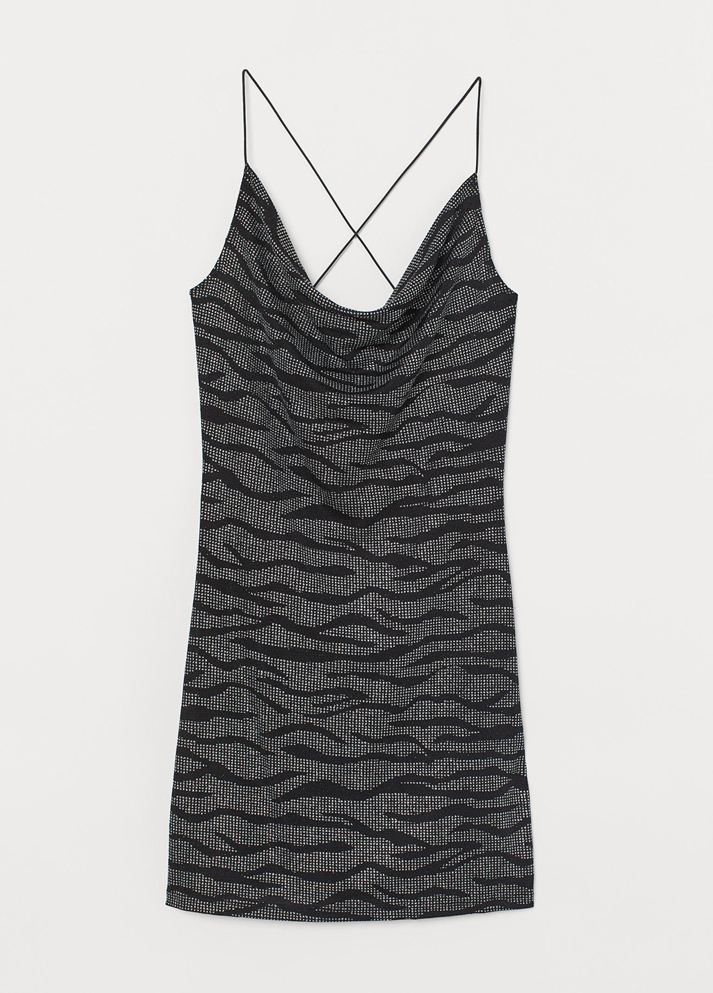 Черное коктейльное сукня платье-комбинация H&M зебра