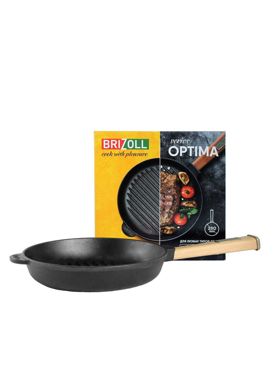 Чугунная сковорода гриль Optima 280 х 50 мм Brizoll (255190696)