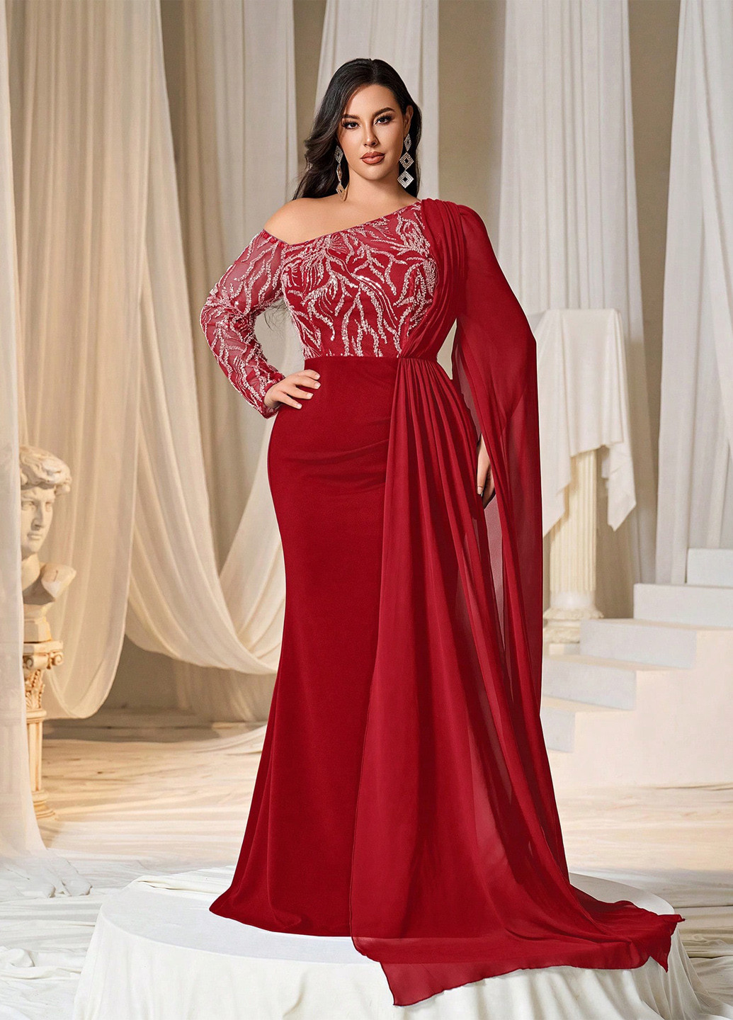 Червона вечірня сукня годе SHEIN однотонна