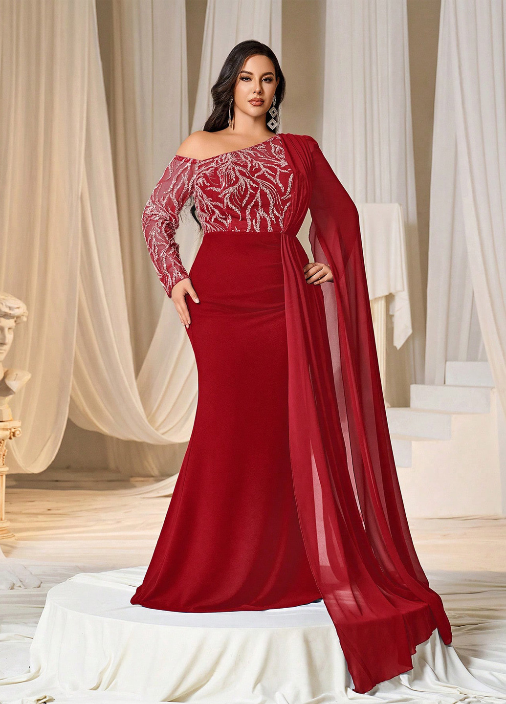 Червона вечірня сукня годе SHEIN однотонна