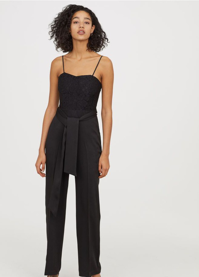 Комбінезон мереживний H&M однотонний чорний вечірній