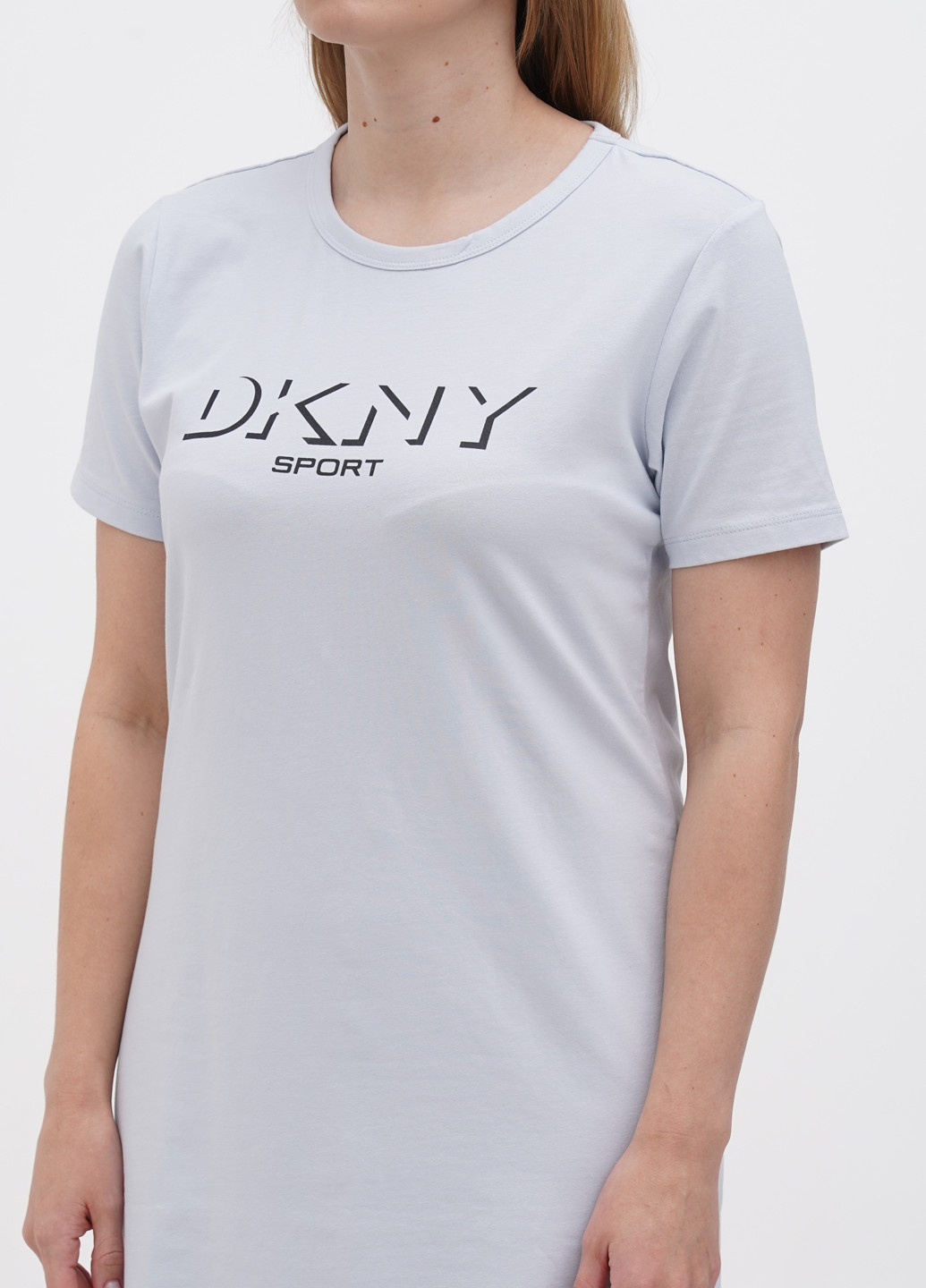 Блакитна кежуал, спортивна сукня сукня-футболка DKNY з написами