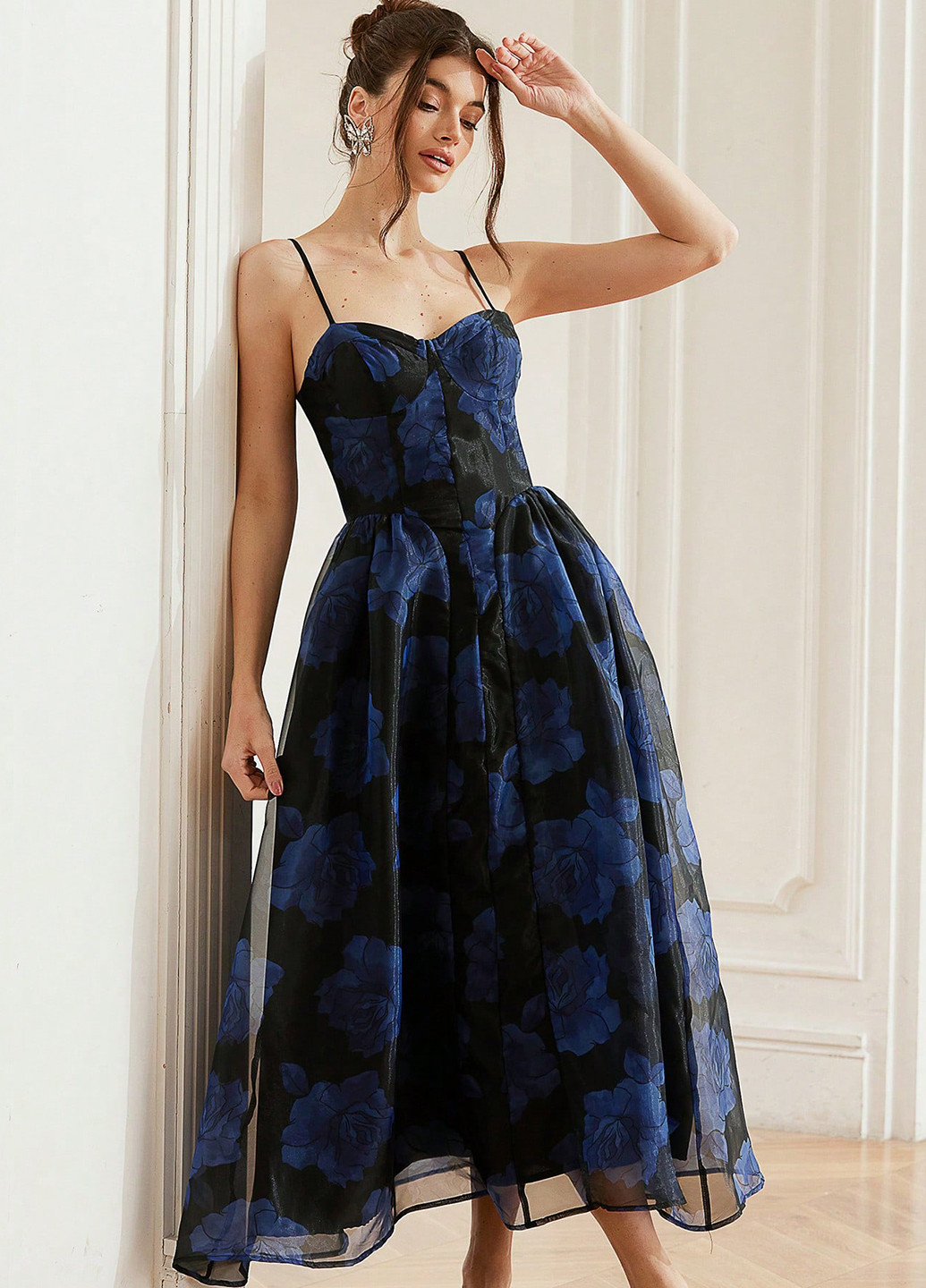 Чорна вечірня сукня а-силует SHEIN троянди