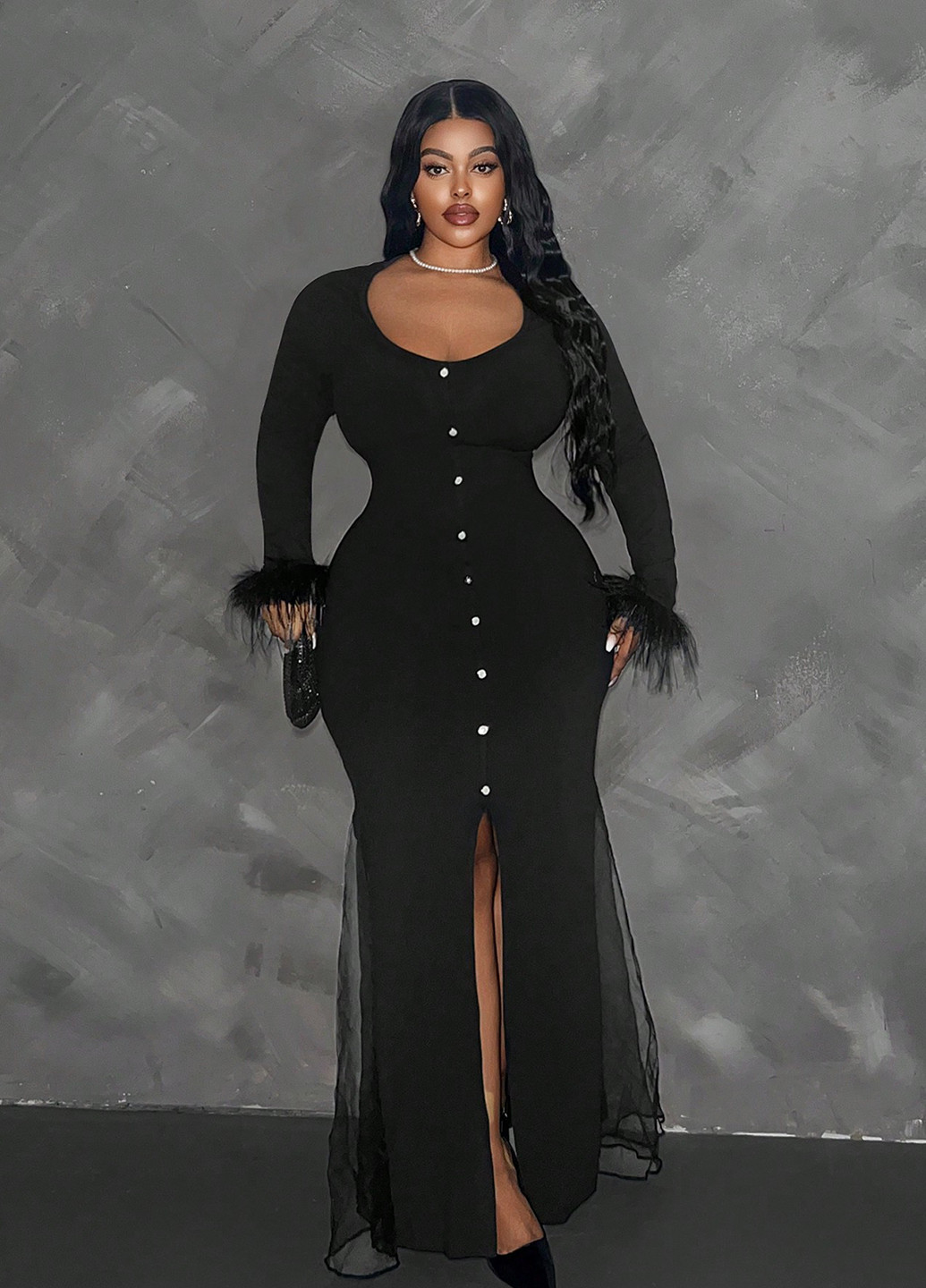 Чорна вечірня сукня годе SHEIN однотонна