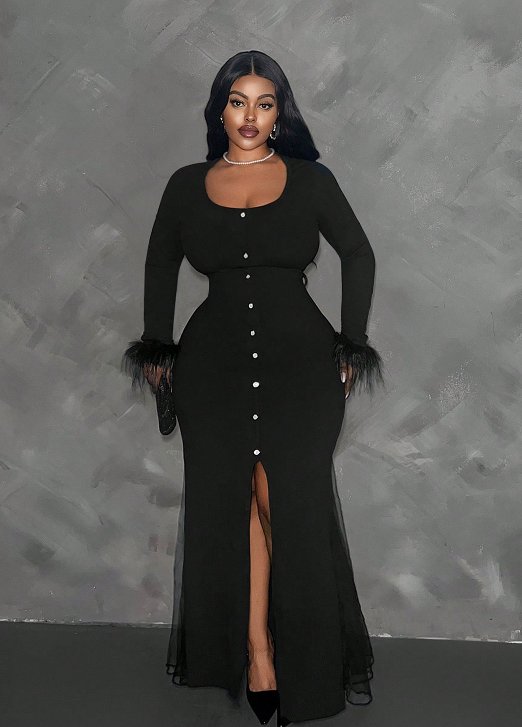 Чорна вечірня сукня годе SHEIN однотонна