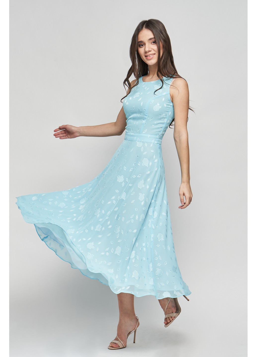 Голубое коктейльное платье венди клеш, с пышной юбкой BYURSE с цветочным принтом