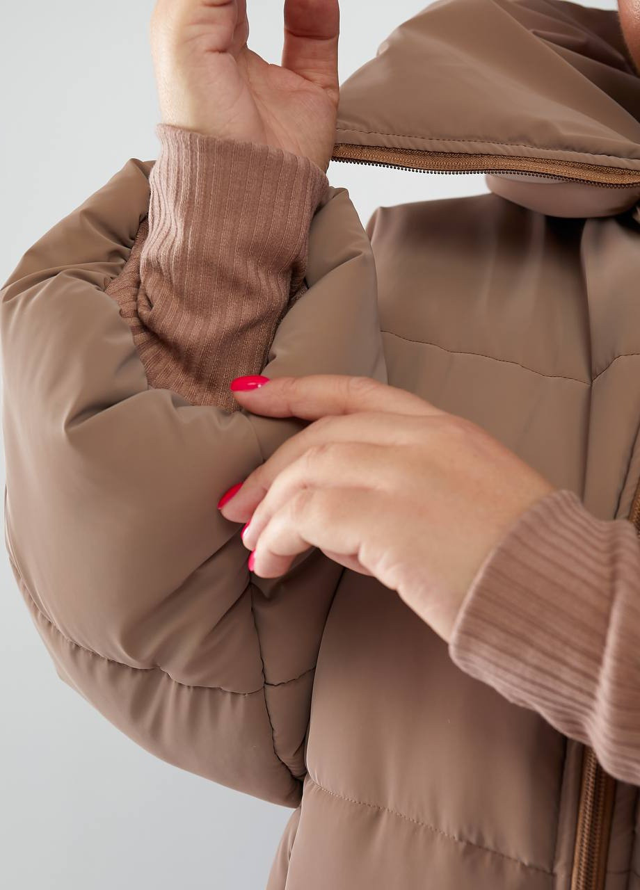 Темно-бежевая зимняя теплая женская куртка Hand Made