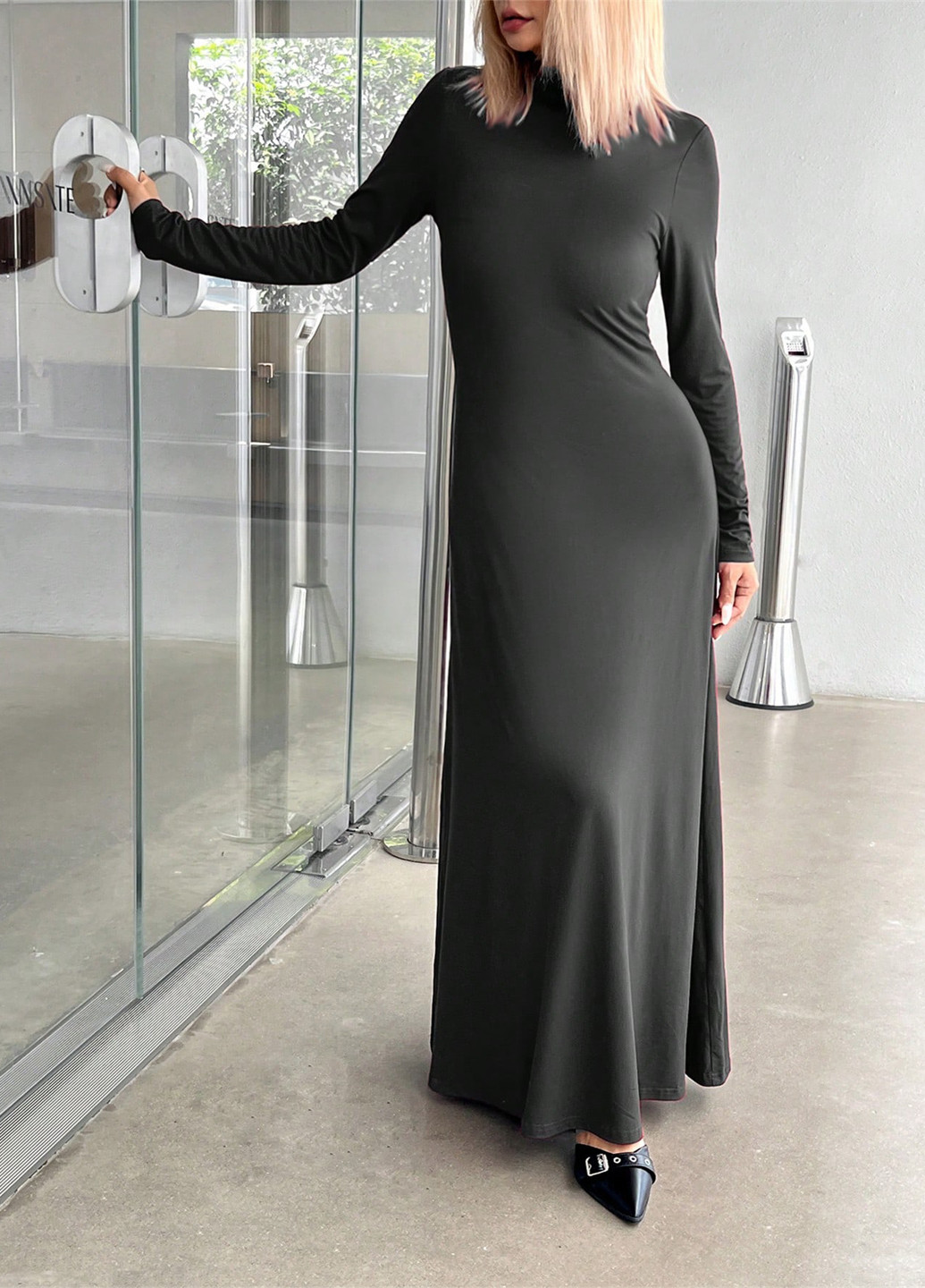 Чорна кежуал сукня сукня-водолазка, кльош SHEIN однотонна