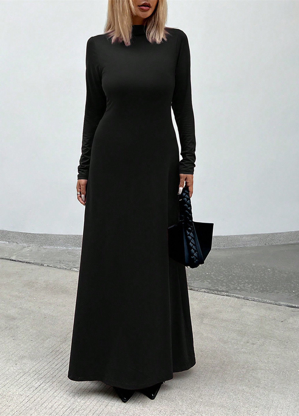 Чорна кежуал сукня сукня-водолазка, кльош SHEIN однотонна