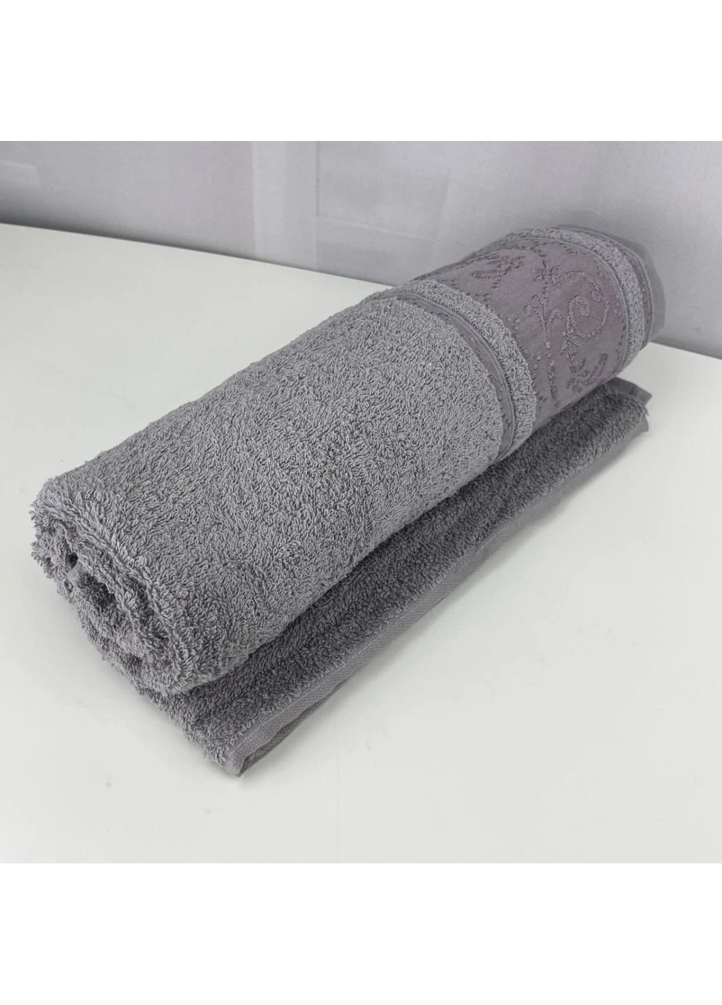Полотенце банное махровое Febo Vip Cotton Ecre Турция 6377 темно-серое 70х140 см No Brand комбинированный
