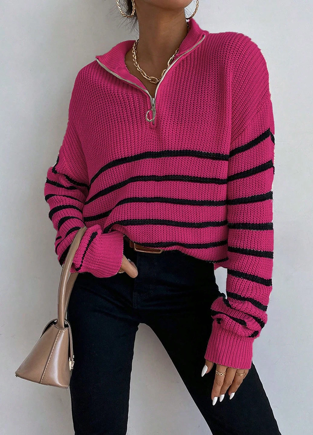 Фуксиновый демисезонный свитер SHEIN