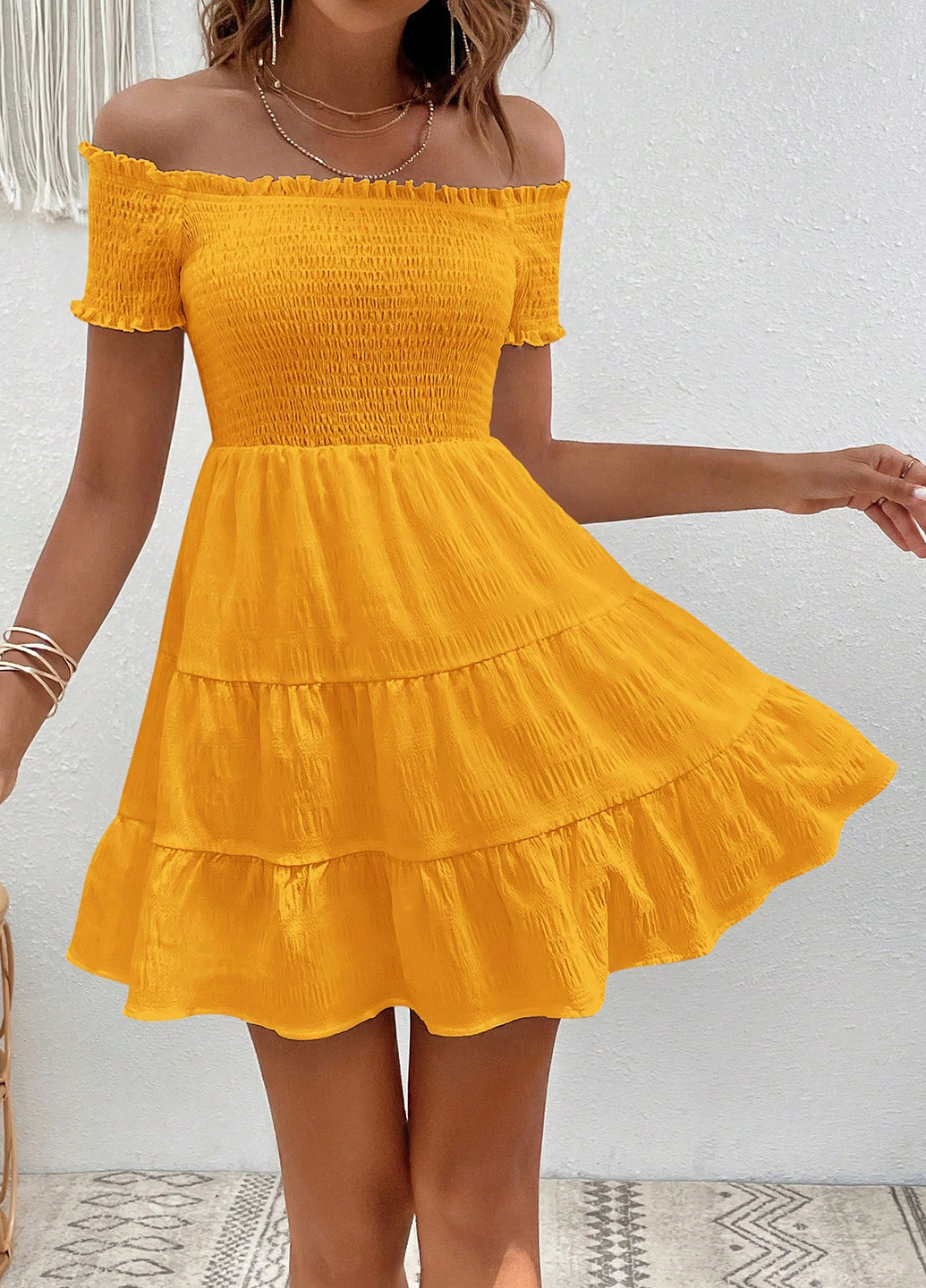 Жовтий кежуал сукня з відкритими плечима SHEIN однотонна