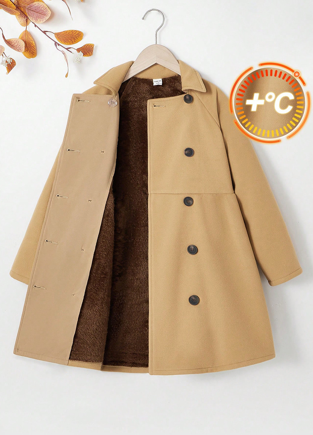 Пісочне демісезонне Пальто двобортне SHEIN