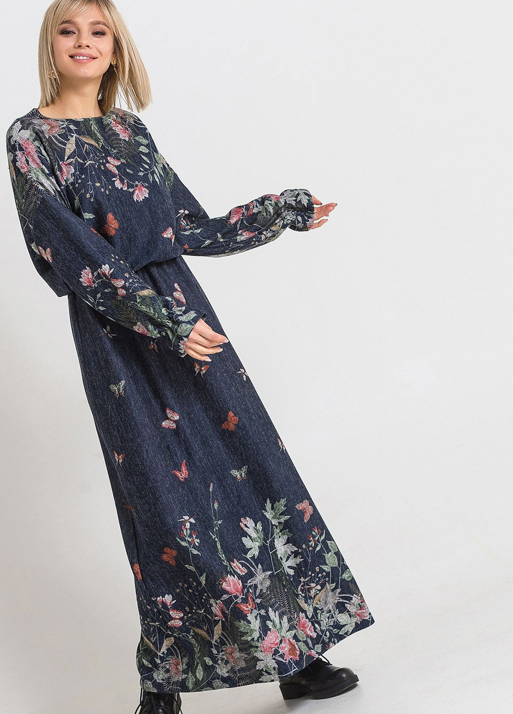 Темно-синее кэжуал платье Vovk с цветочным принтом