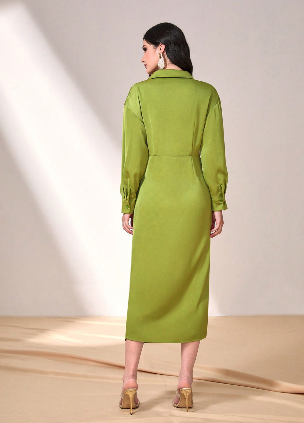 Фісташкова коктейльна, ділова сукня сукня-сорочка SHEIN однотонна