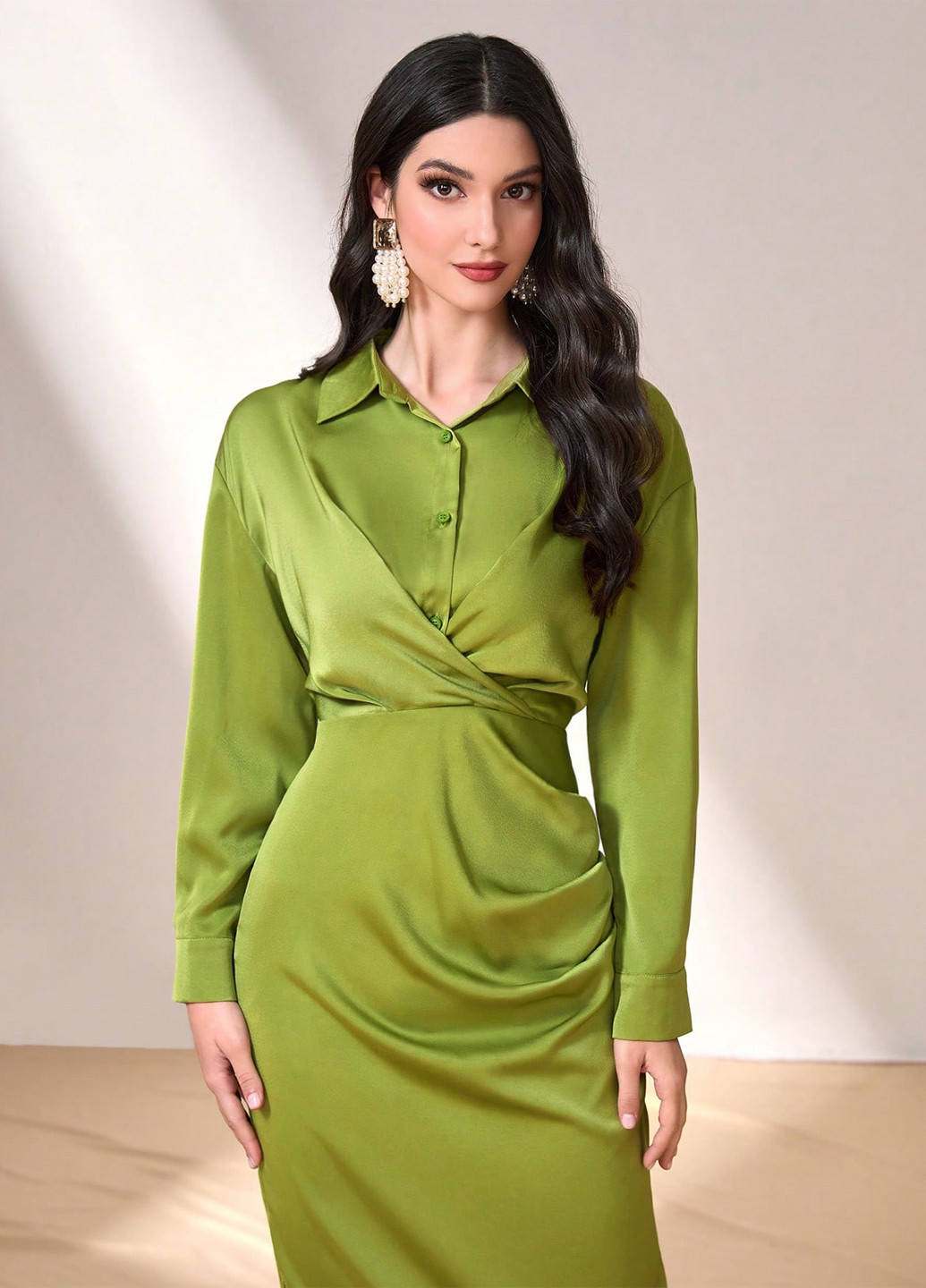 Фісташкова коктейльна, ділова сукня сукня-сорочка SHEIN однотонна