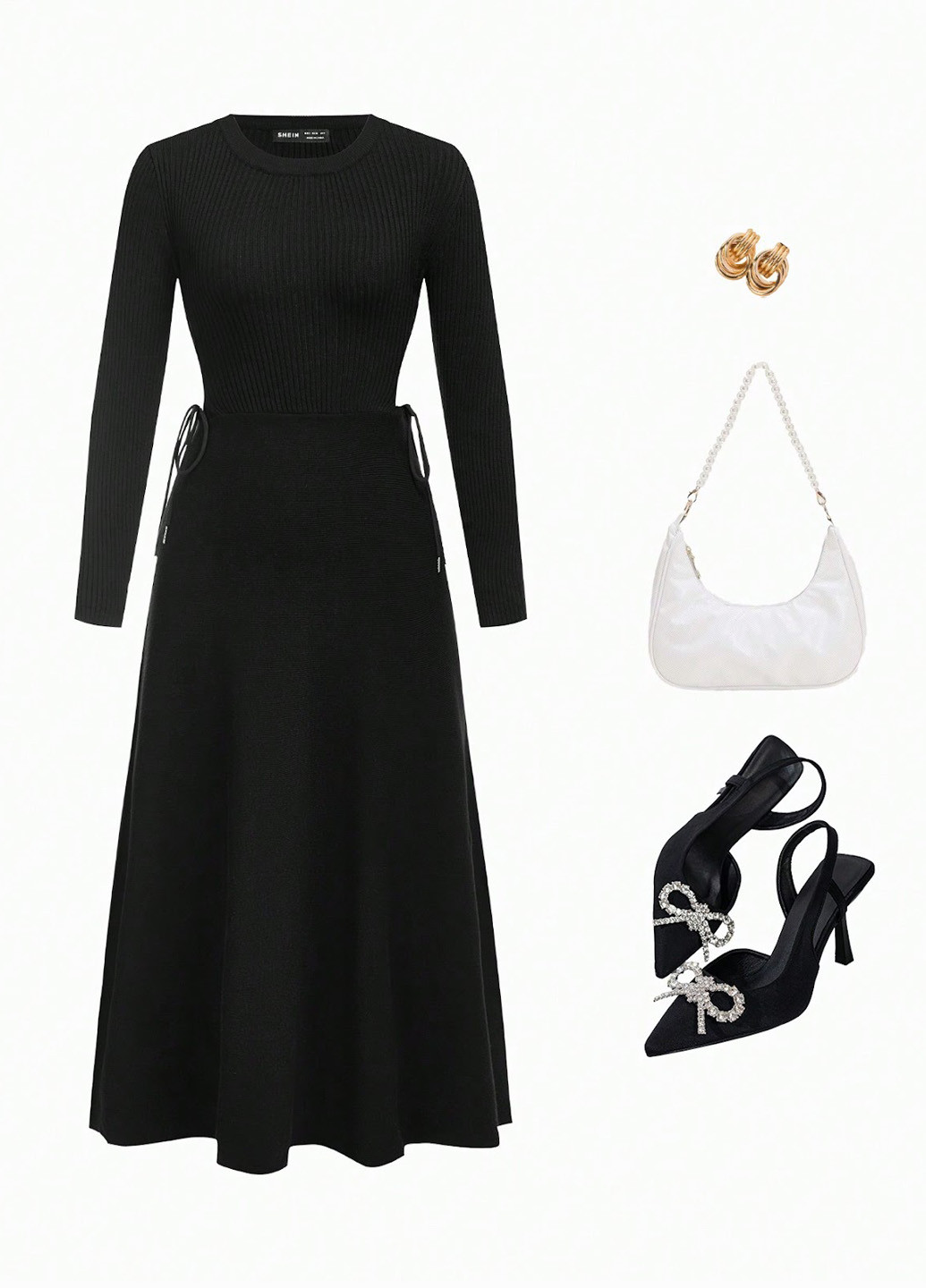 Черное кэжуал платье а-силуэт, платье-свитер SHEIN однотонное