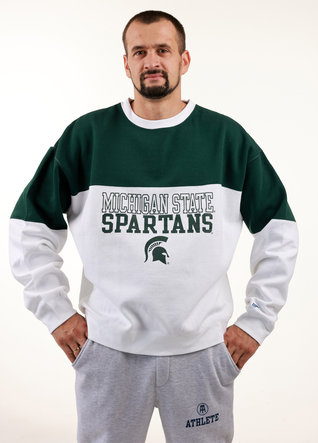 Темно-зеленый свитшот Blue 84 колор блок без декора (359854765)