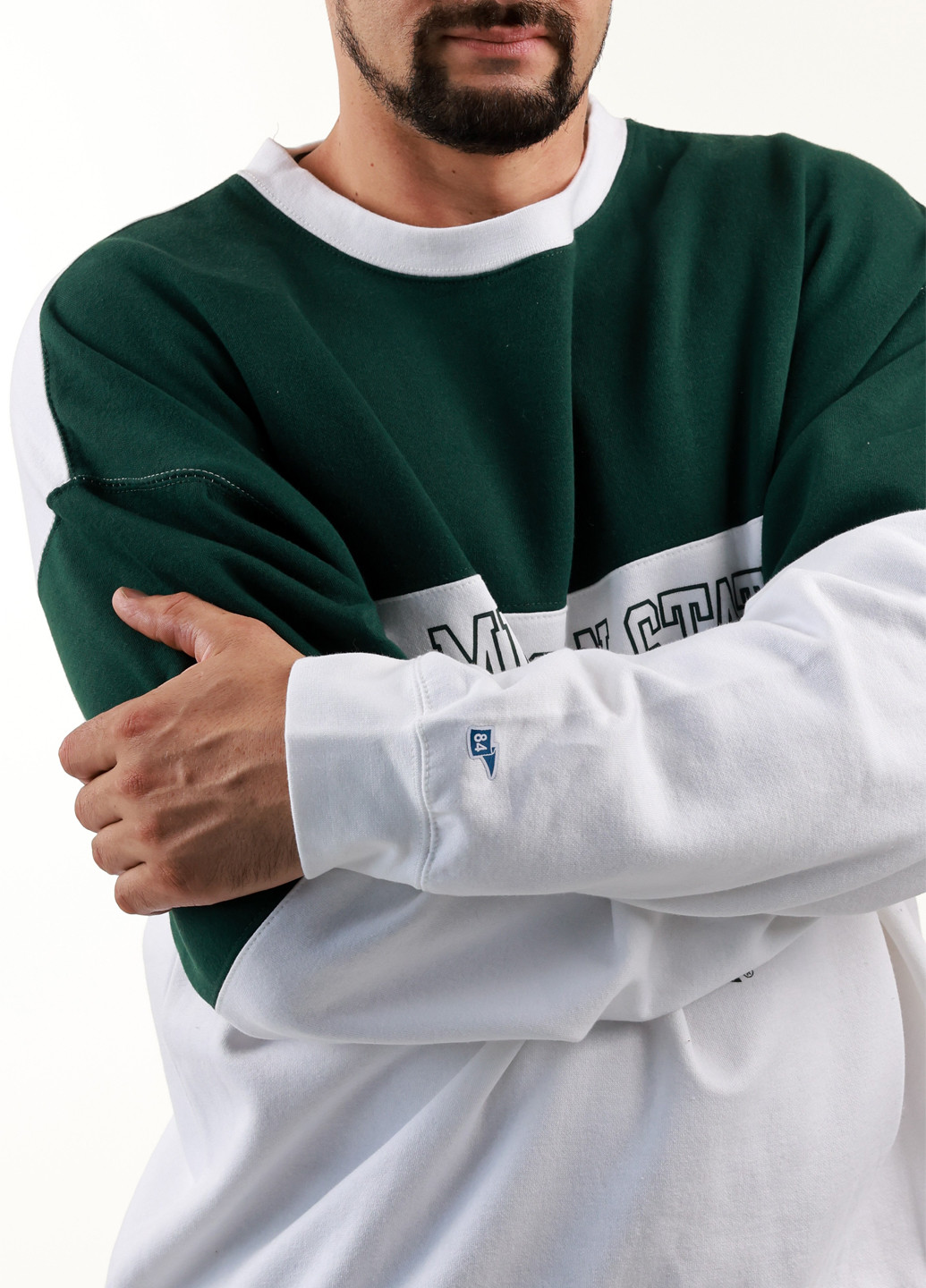 Темно-зеленый свитшот Blue 84 колор блок без декора (359854765)