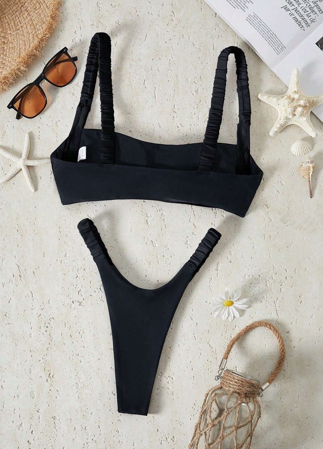 Чорний літній купальник (ліф, трусики) топ, роздільний SHEIN